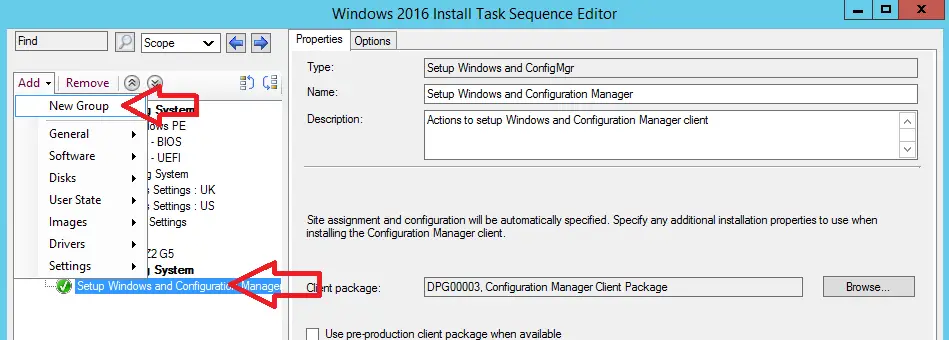Create applications group in task sequence
