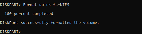Format quick fs NTFS