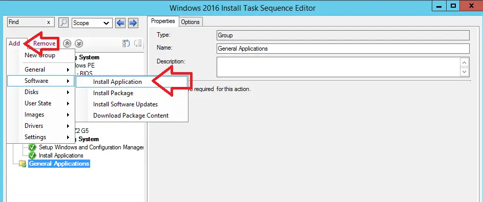 add application to task sequence