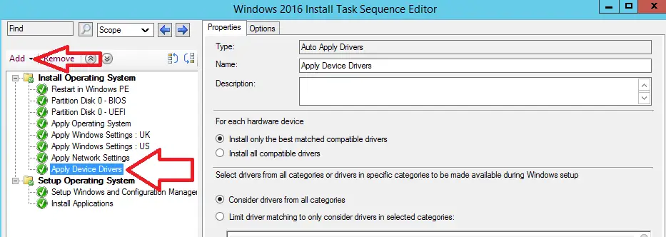add task sequence drivers folder