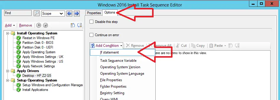 add task sequence if statement