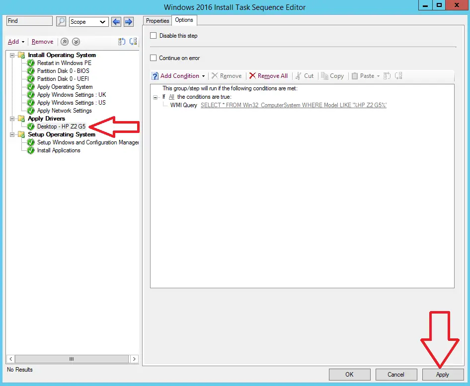 adding driver pack to sccm task sequence step complete