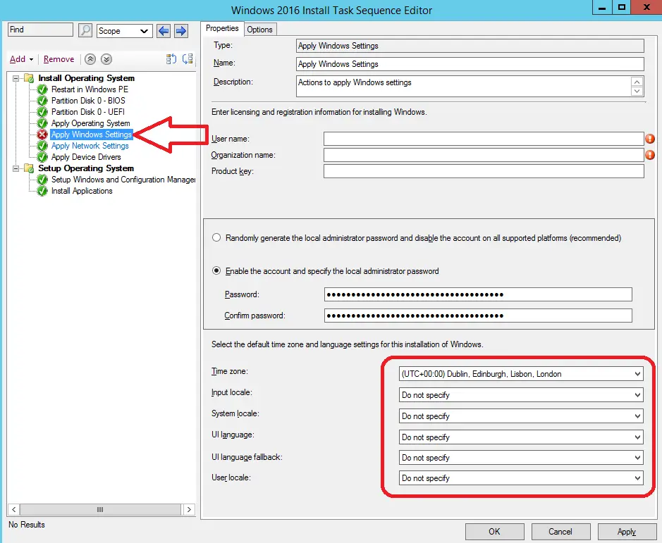 change regional settings in sccm task sequence