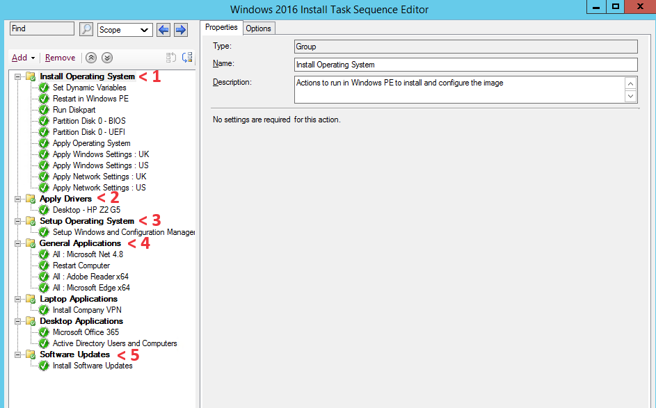 check task sequence for steps