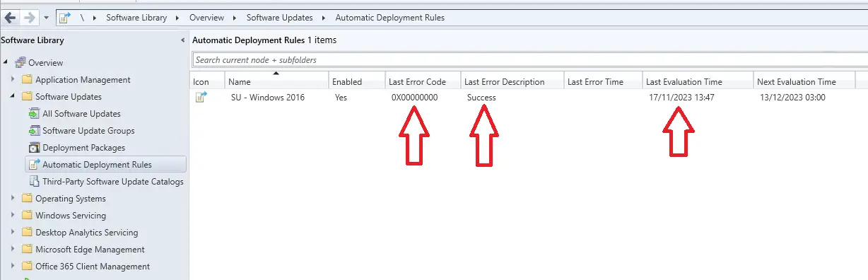 confirm automatic deployment rule ran succesfully