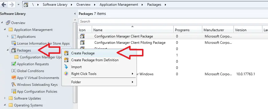 create package in sccm console