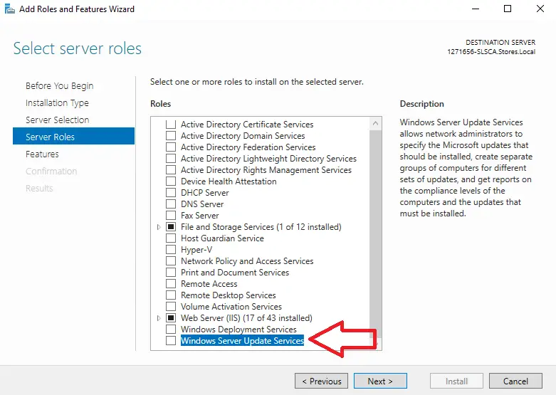 select wsus server role