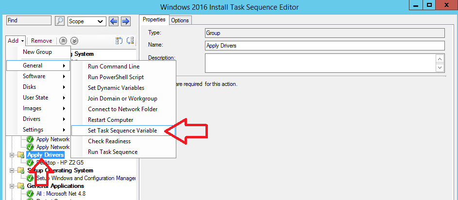 set task sequence variable