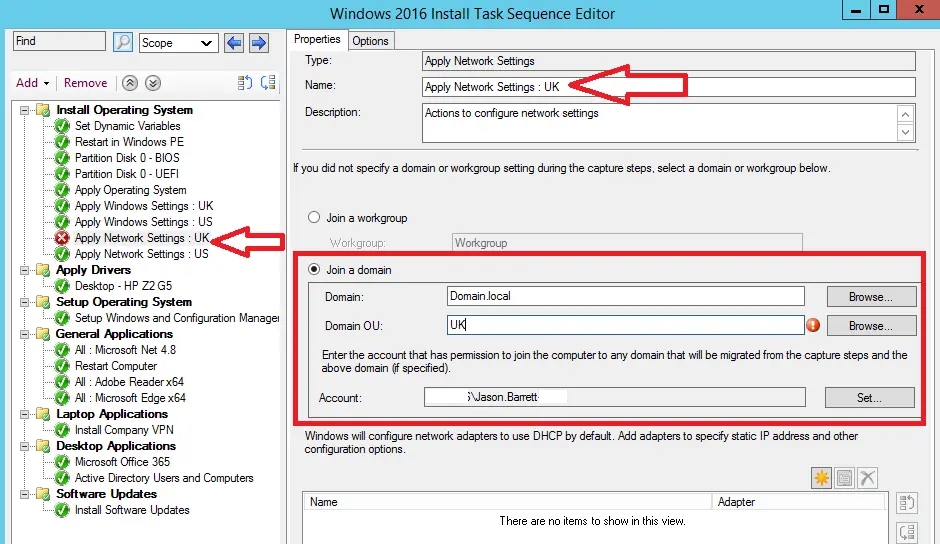 set variables for active directory join