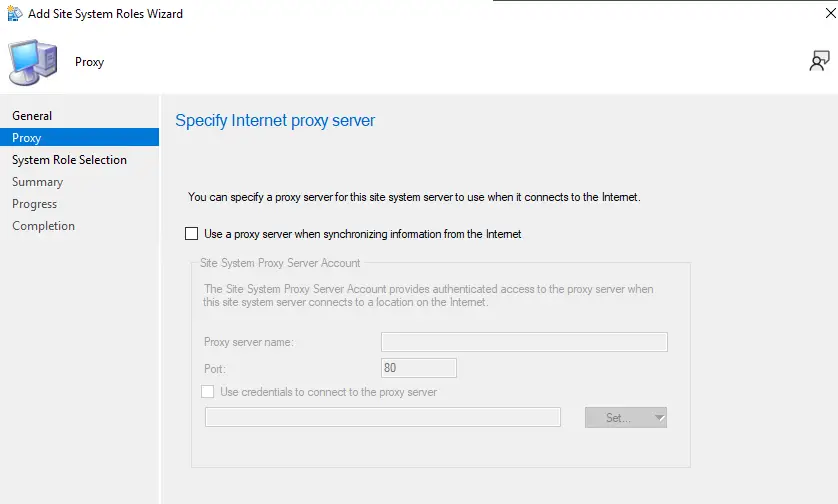 specify internet proxy server