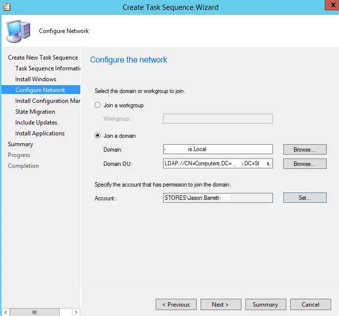 task sequence configure network