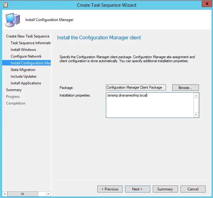 task sequence install configuration manager client