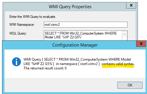 wmi query conatins valid syntax