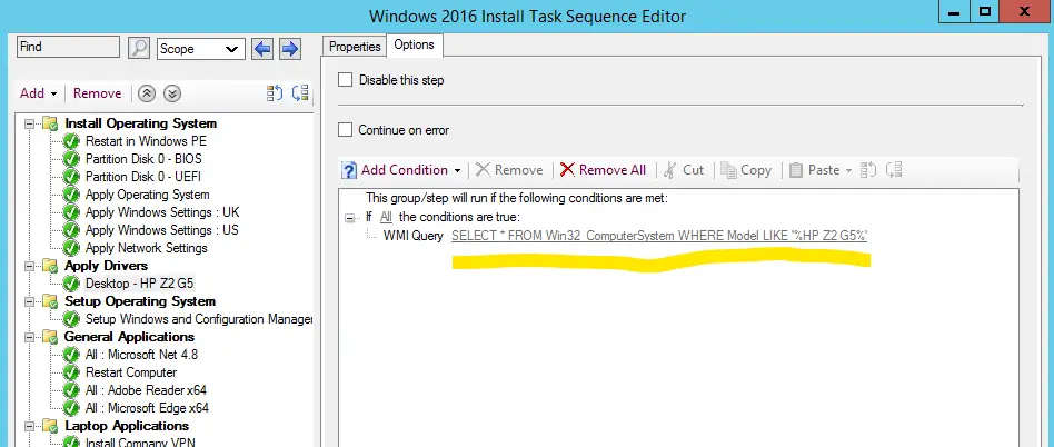wmi query used in a task sequence step