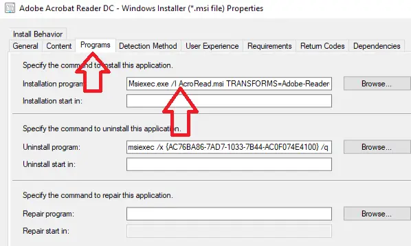 sccm task sequence application install command