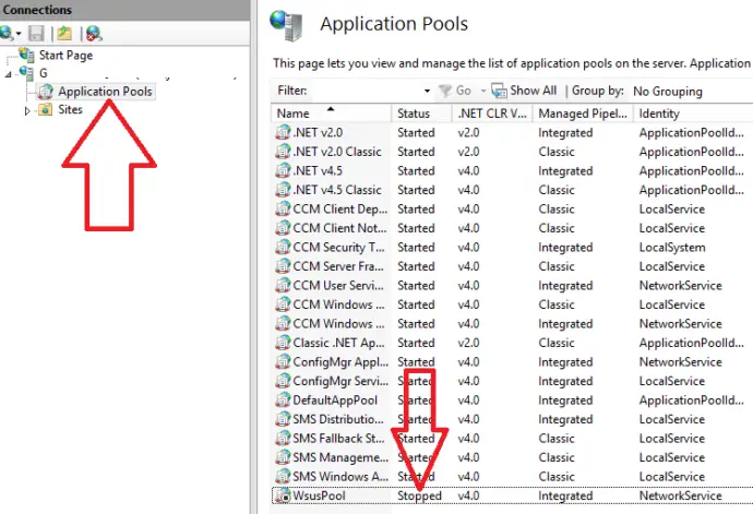 wsus-application-pool-stopped